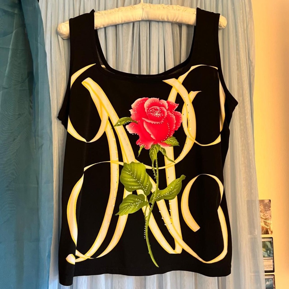 Rhinestone Red Rose Graphic Tank Top